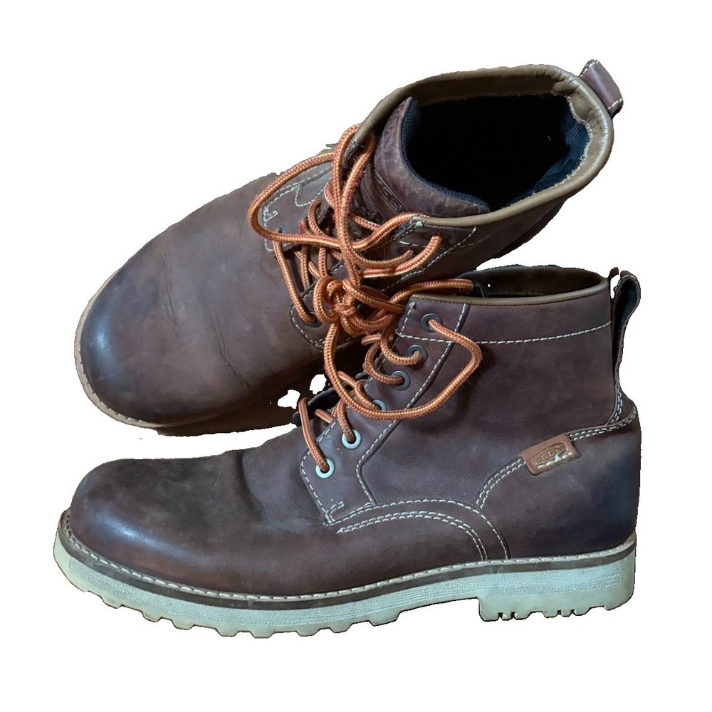 KEEN The 59 Brown Leather Lace-up Hiking Work Moc Toe Boot Mens 9M